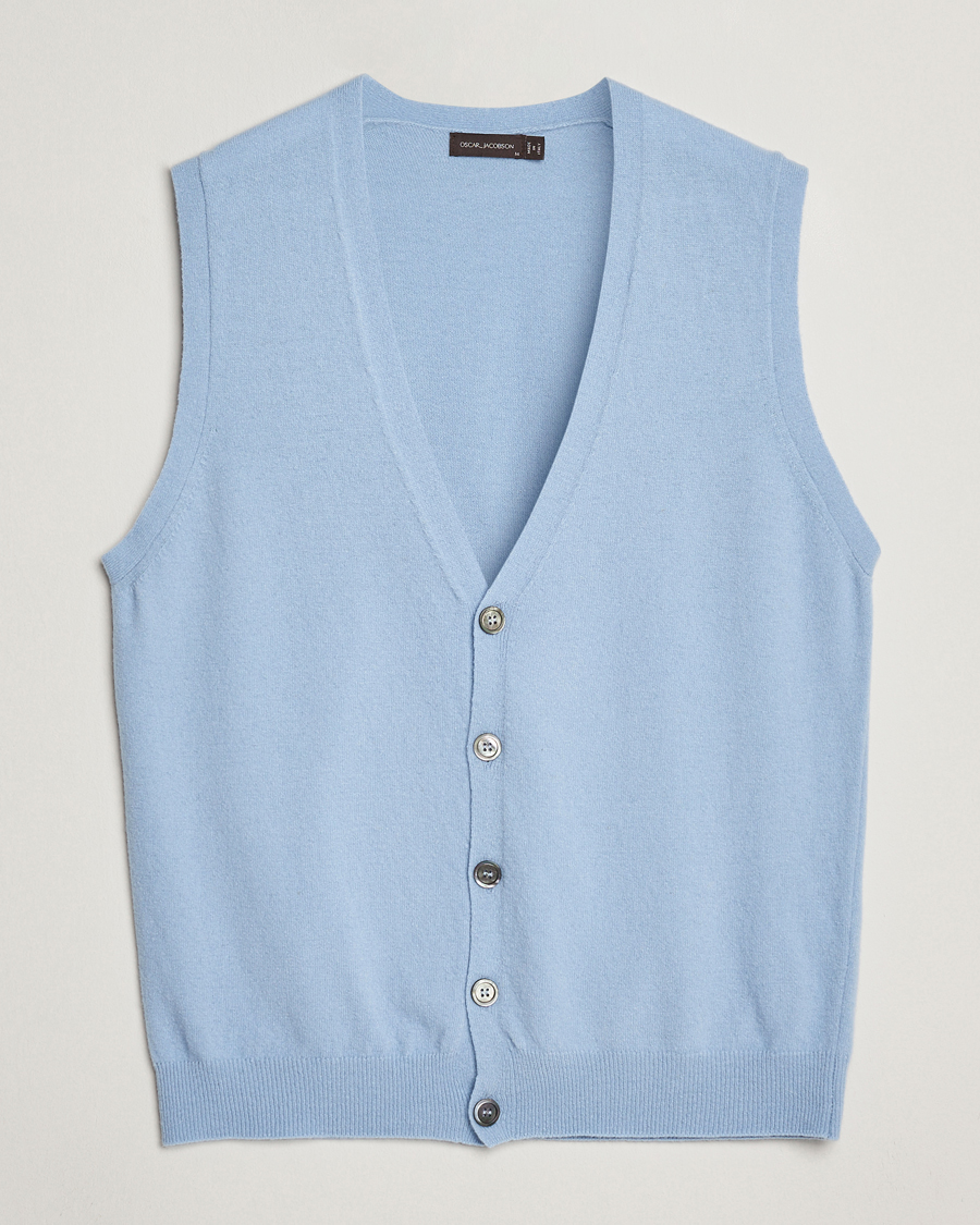 Uomini | Maglieria | Oscar Jacobson | Guiseppe Buttoned Vest Light Blue
