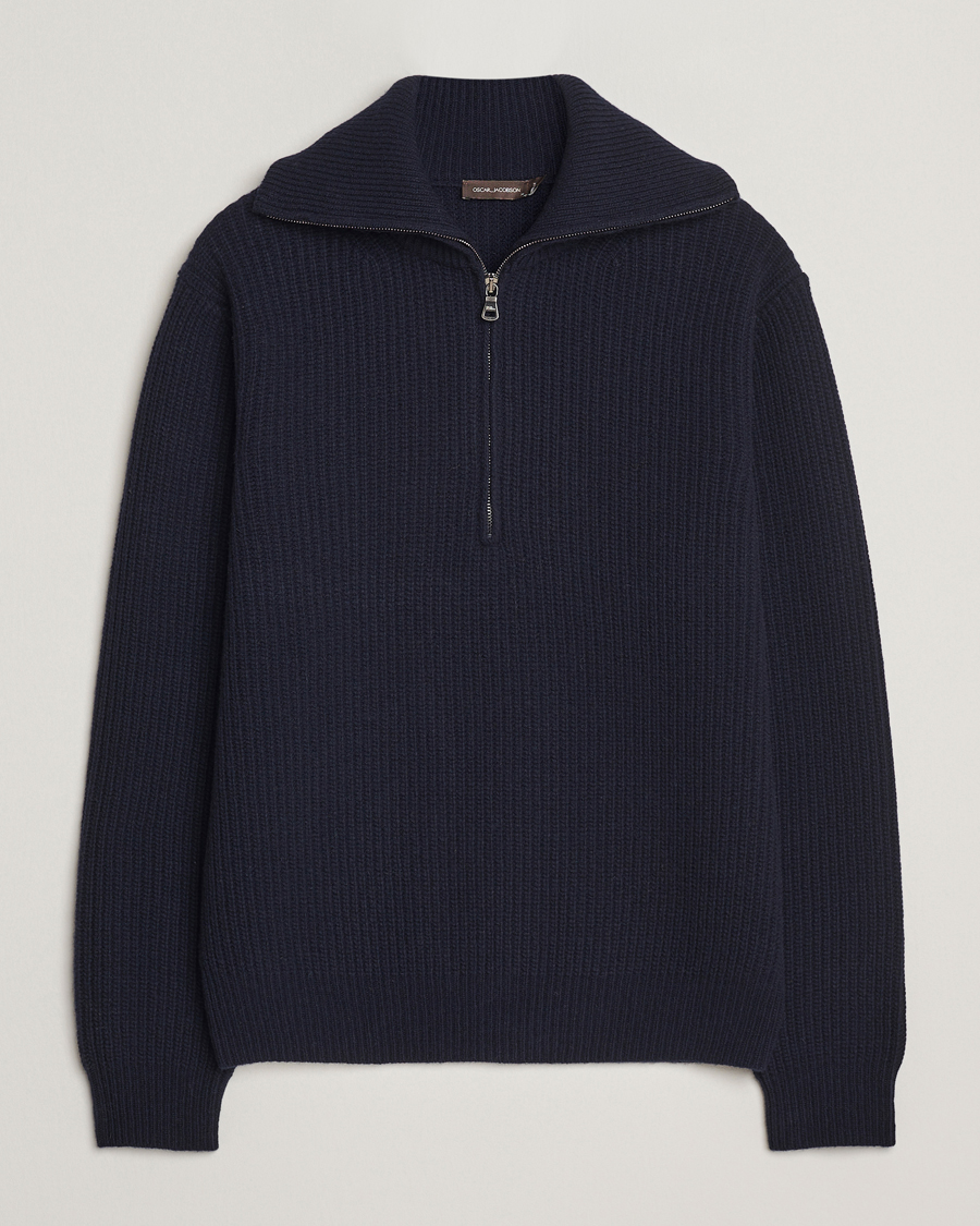 Uomini | Maglieria | Oscar Jacobson | Mauritz Chunky Wool Half-Zip Navy