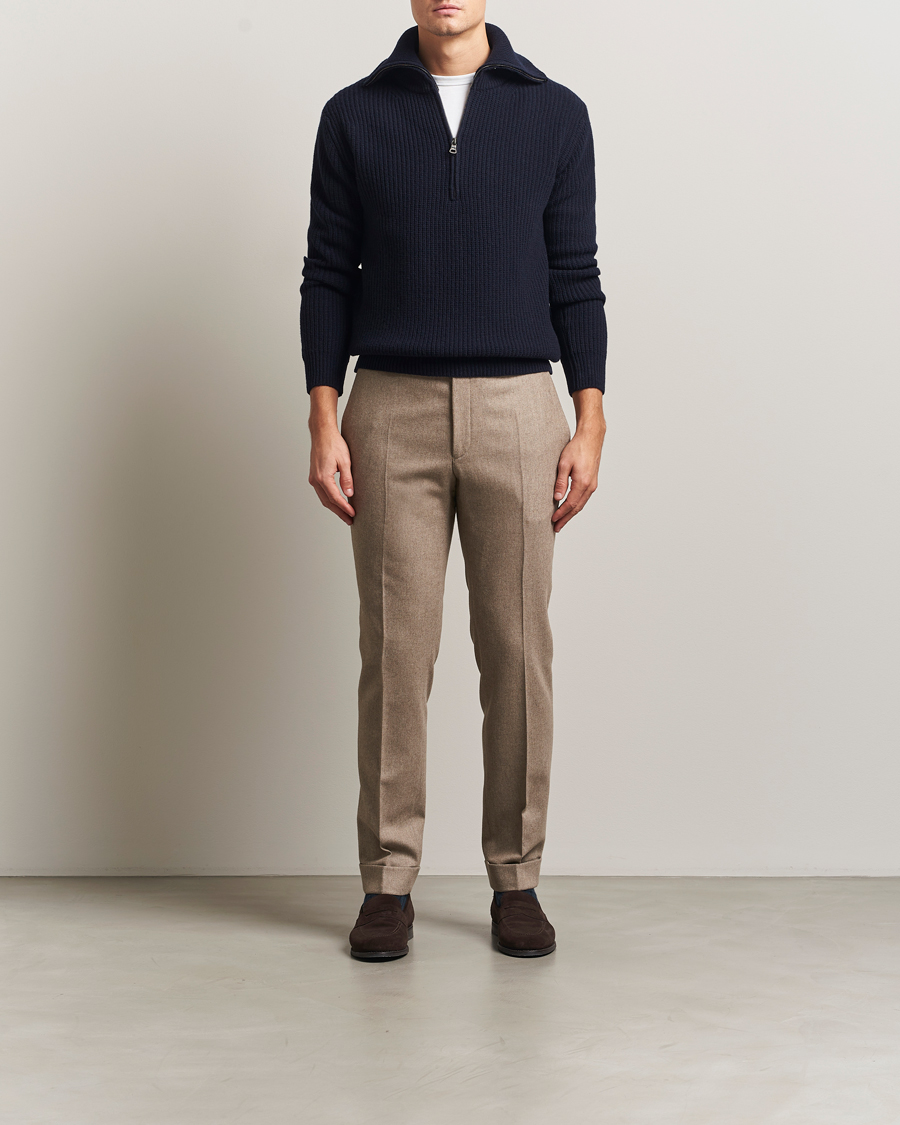 Uomini | Maglieria | Oscar Jacobson | Mauritz Chunky Wool Half-Zip Navy