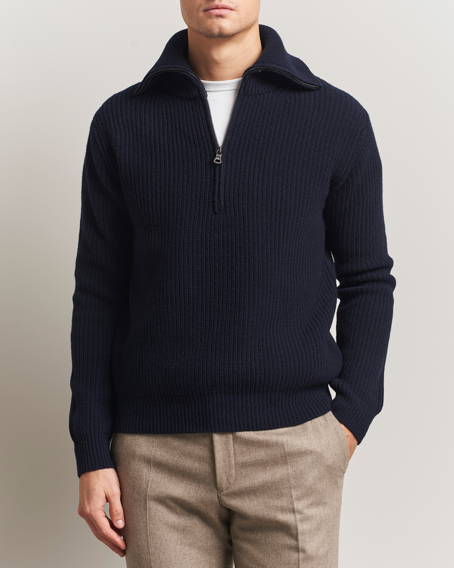 Uomini | Maglieria | Oscar Jacobson | Mauritz Chunky Wool Half-Zip Navy