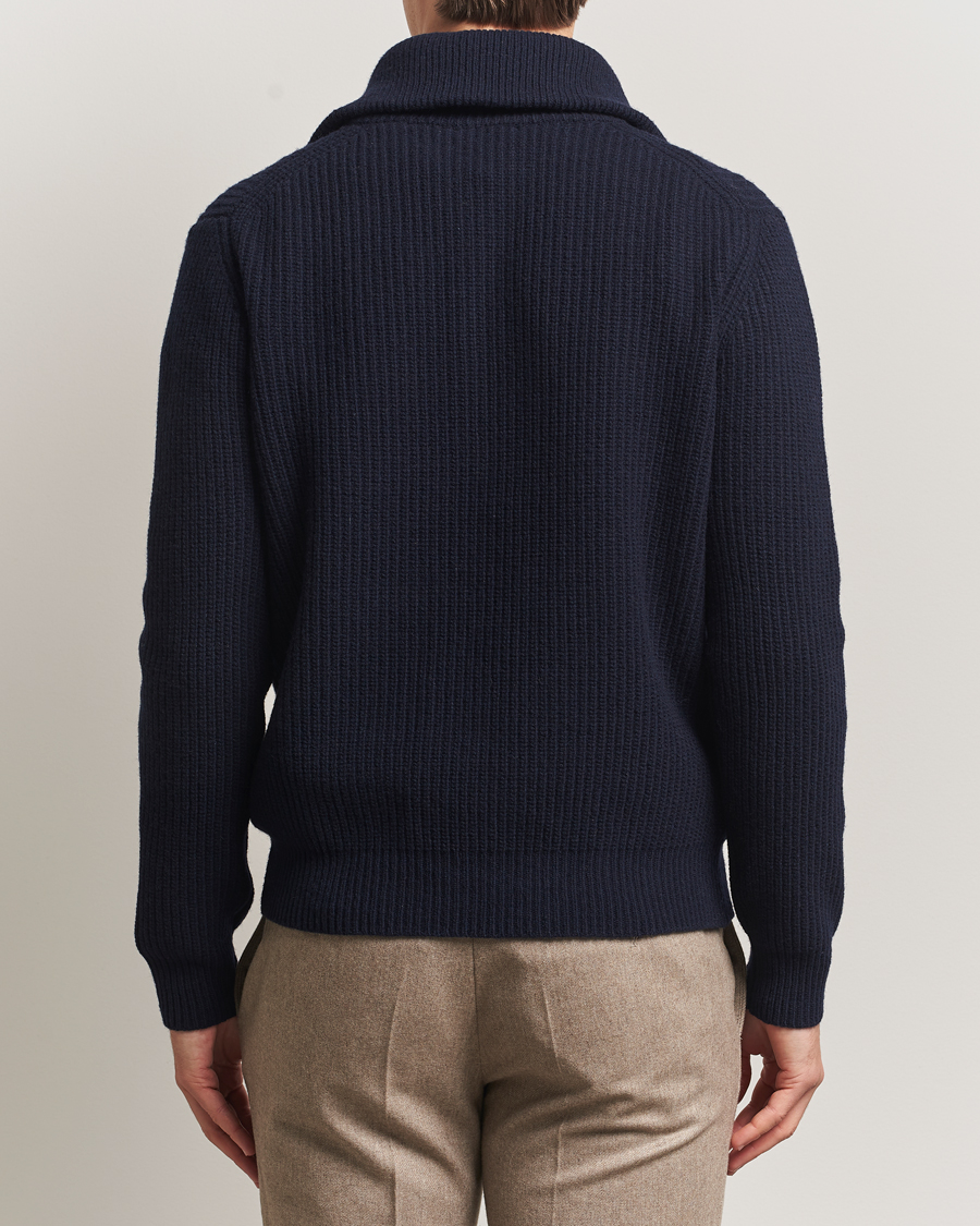 Uomini | Maglieria | Oscar Jacobson | Mauritz Chunky Wool Half-Zip Navy