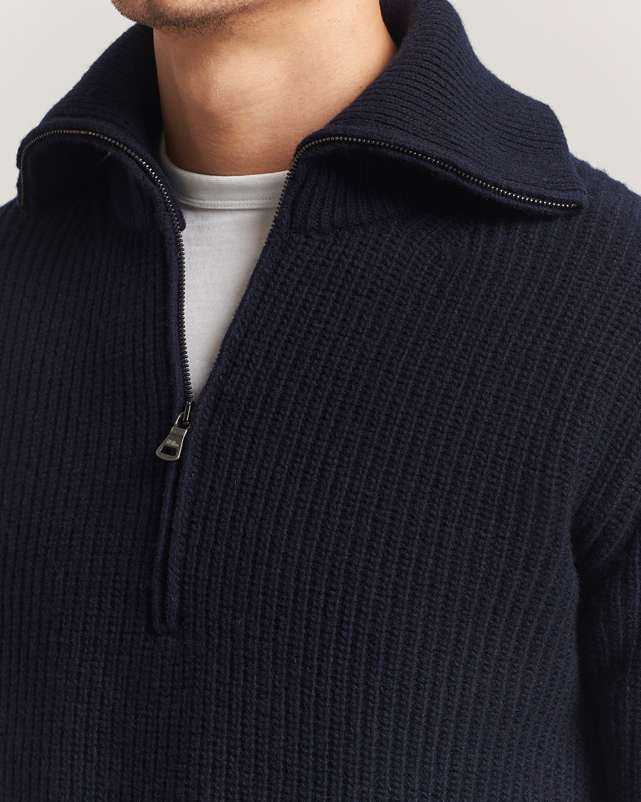 Uomini | Maglieria | Oscar Jacobson | Mauritz Chunky Wool Half-Zip Navy