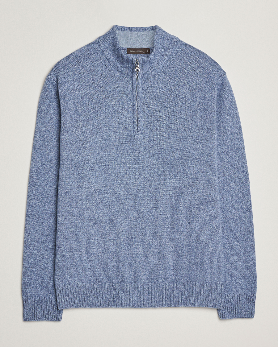 Uomini | Maglieria | Oscar Jacobson | Paul Wool/Cashmere Half-Zip Light Blue