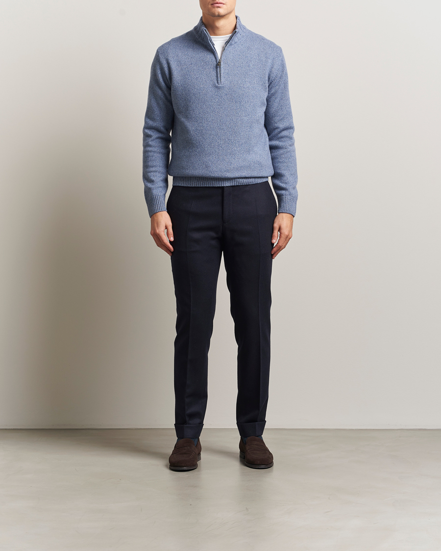Uomini | Maglieria | Oscar Jacobson | Paul Wool/Cashmere Half-Zip Light Blue