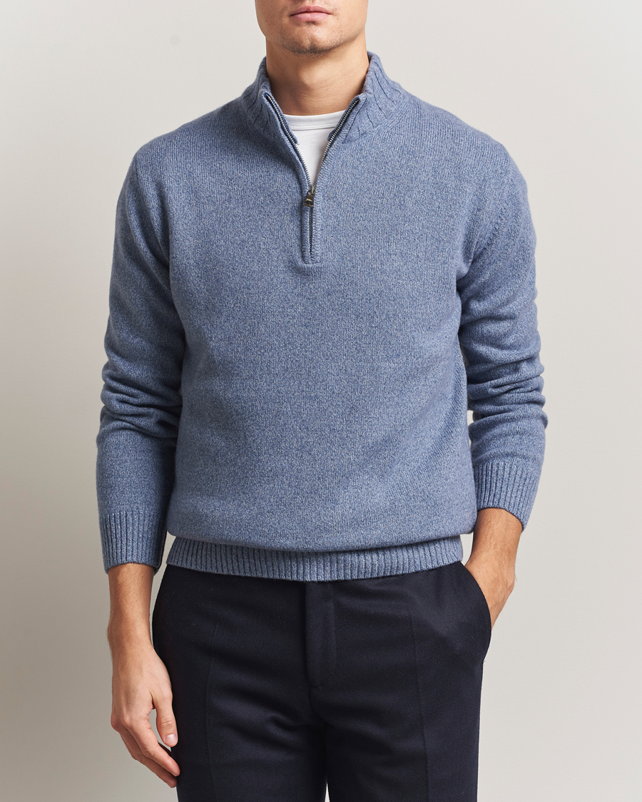Uomini | Maglieria | Oscar Jacobson | Paul Wool/Cashmere Half-Zip Light Blue