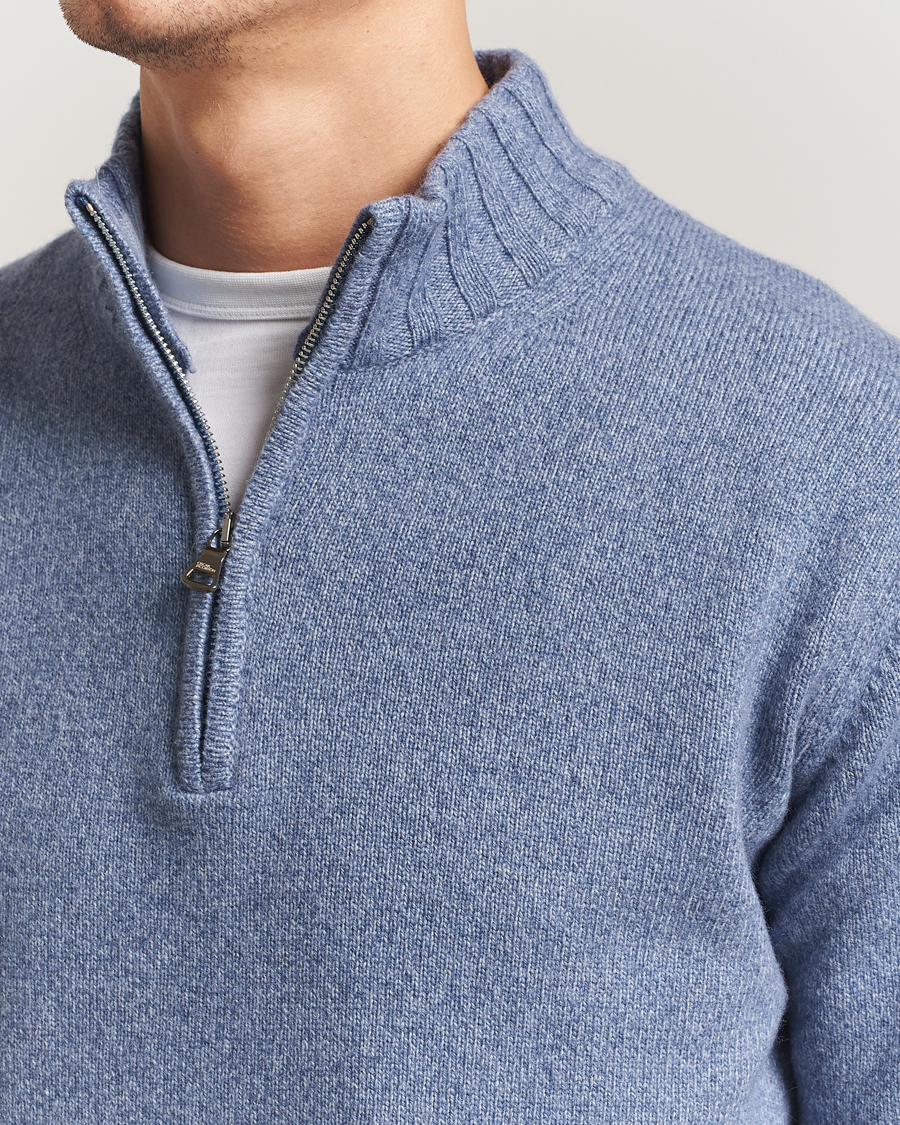 Uomini | Maglieria | Oscar Jacobson | Paul Wool/Cashmere Half-Zip Light Blue
