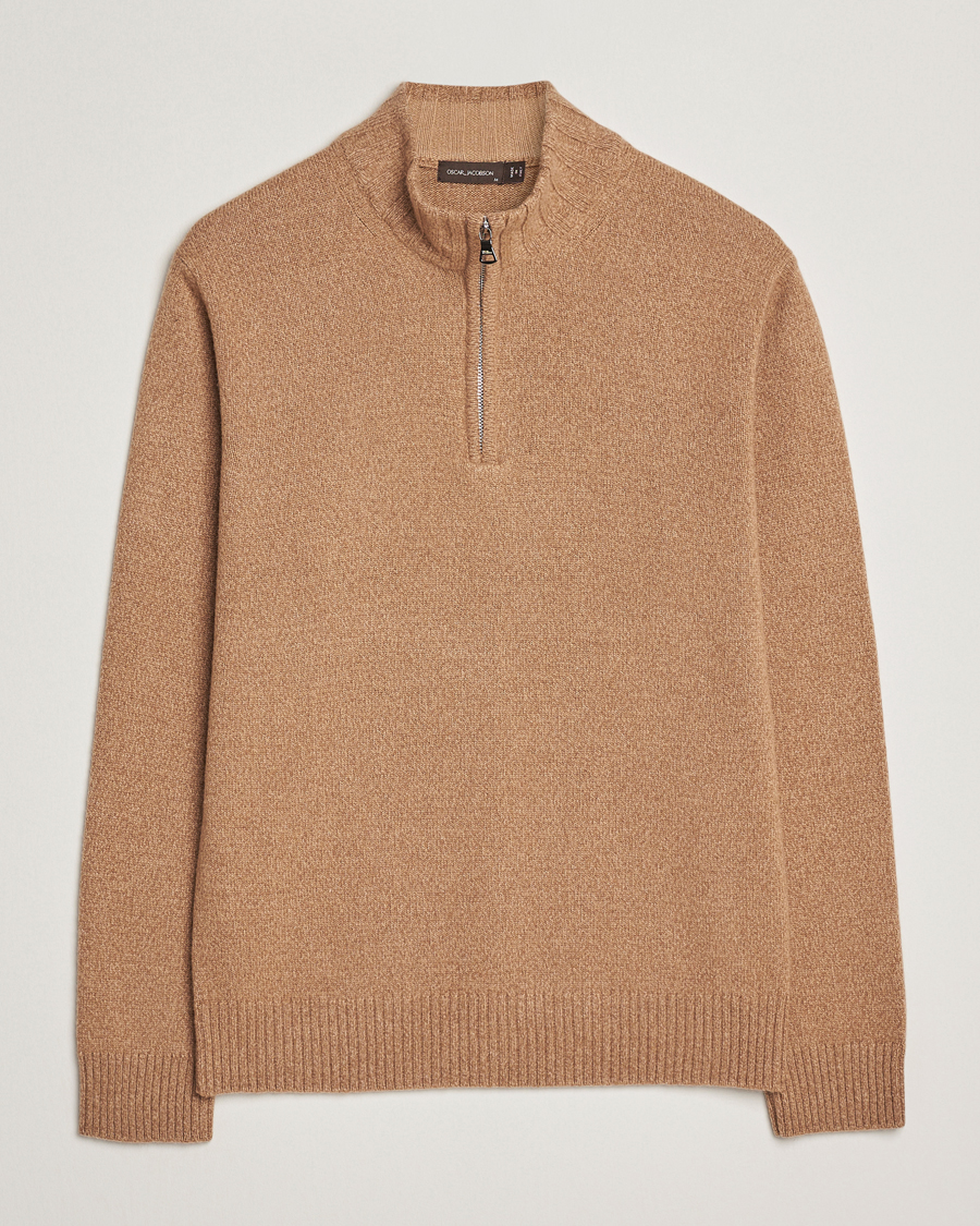 Uomini | Maglieria | Oscar Jacobson | Paul Wool/Cashmere Half-Zip Beige