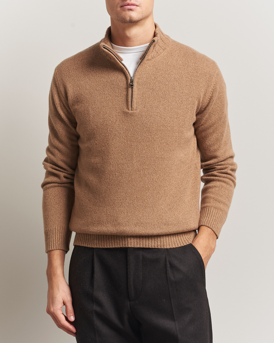 Uomini | Maglieria | Oscar Jacobson | Paul Wool/Cashmere Half-Zip Beige