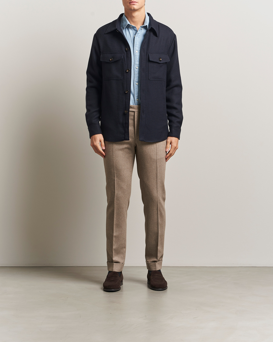 Uomini | Giacche | Oscar Jacobson | Maverick Wool Overshirt Navy