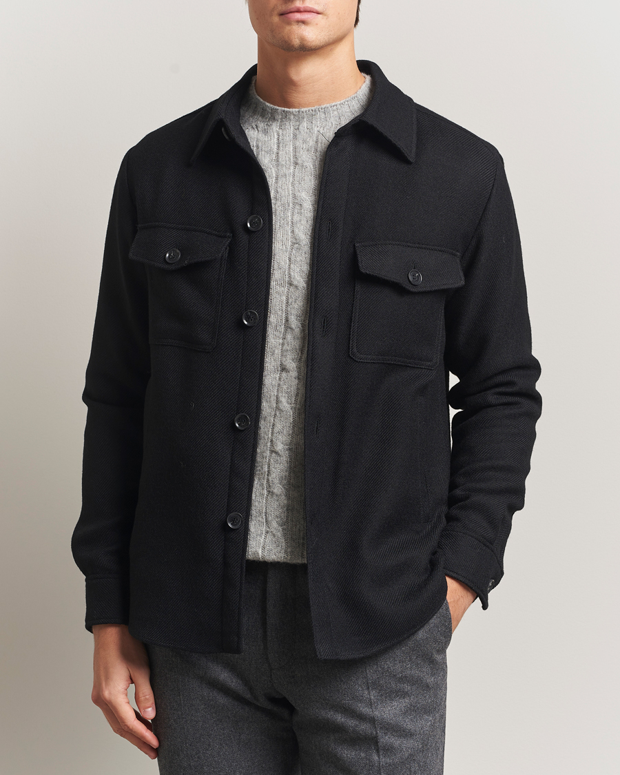 Uomini | Giacche | Oscar Jacobson | Maverick Wool Overshirt Black