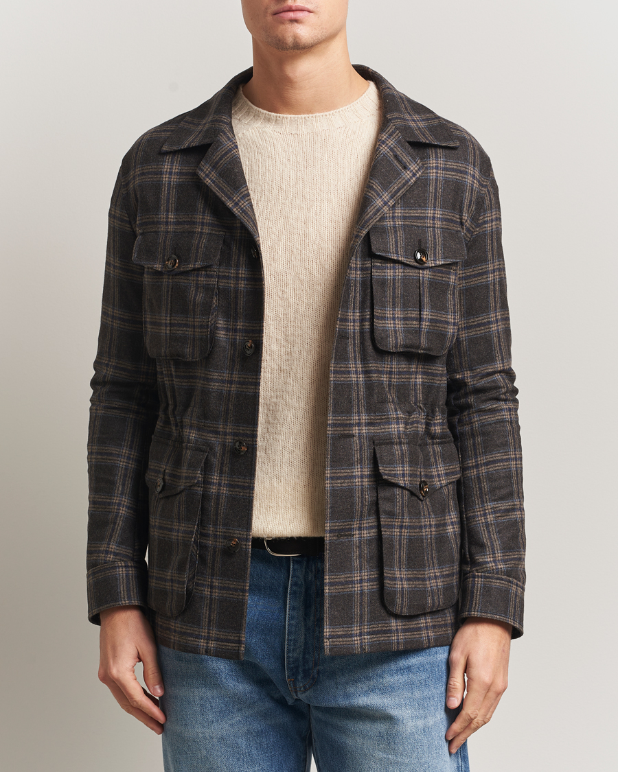 Uomini | Giacche | Oscar Jacobson | Sirolo Checked Shirt Jacket Brown/Blue