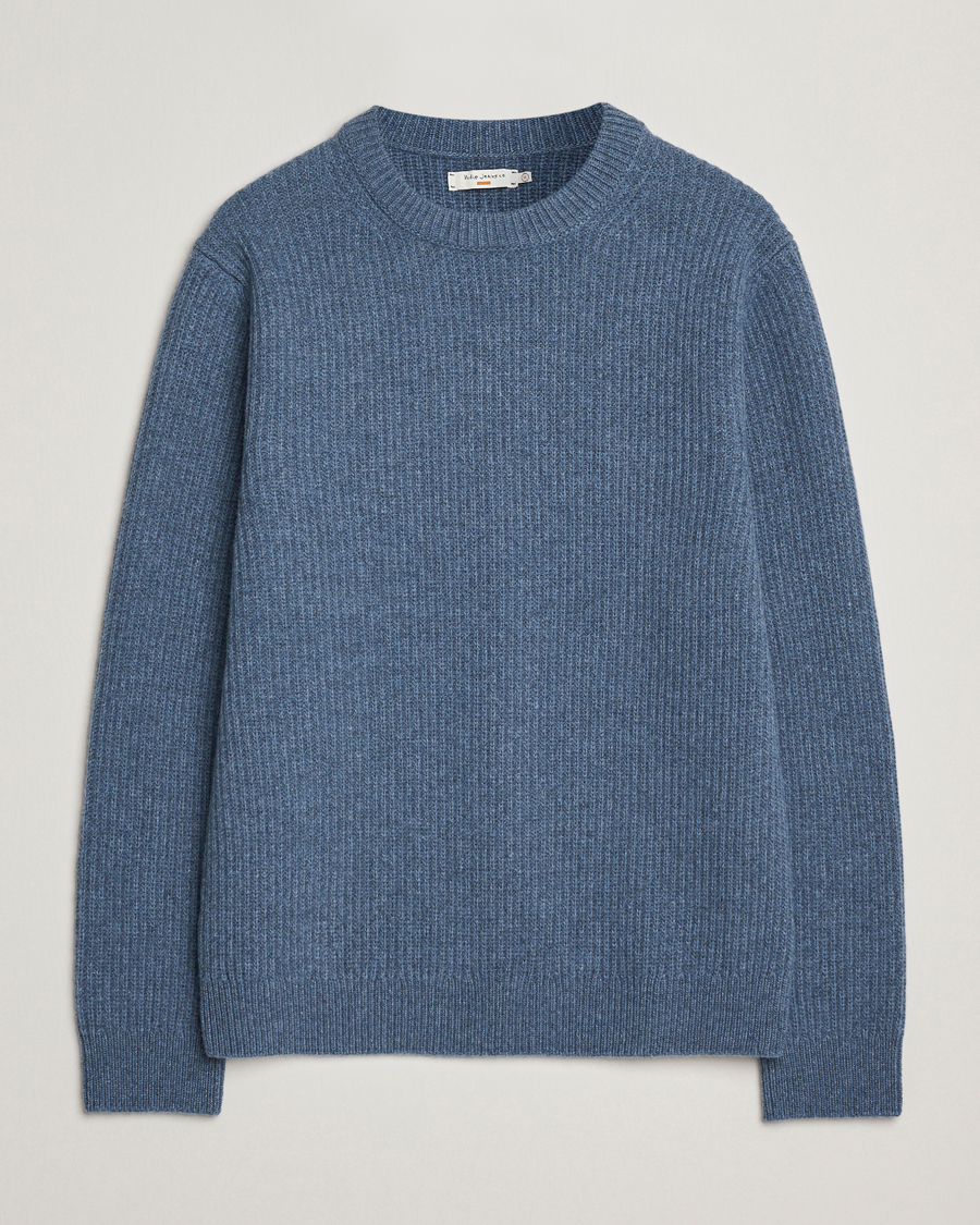 Uomini | Maglieria | Nudie Jeans | August Wool Rib Knitted Sweater Blue Melange