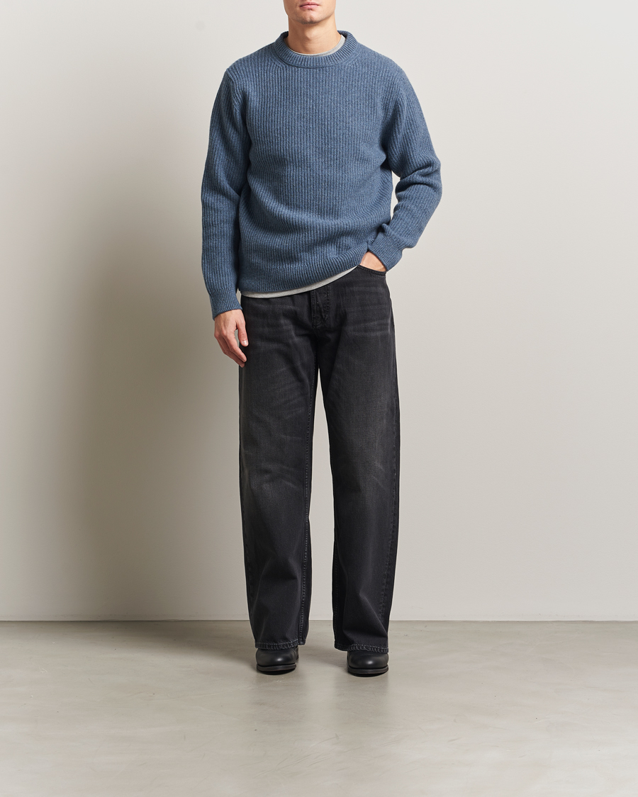 Uomini | Maglieria | Nudie Jeans | August Wool Rib Knitted Sweater Blue Melange