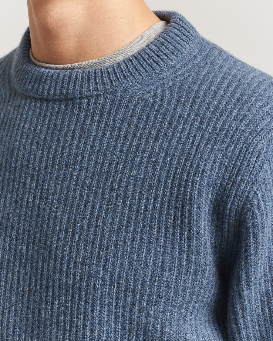 Uomini | Maglieria | Nudie Jeans | August Wool Rib Knitted Sweater Blue Melange
