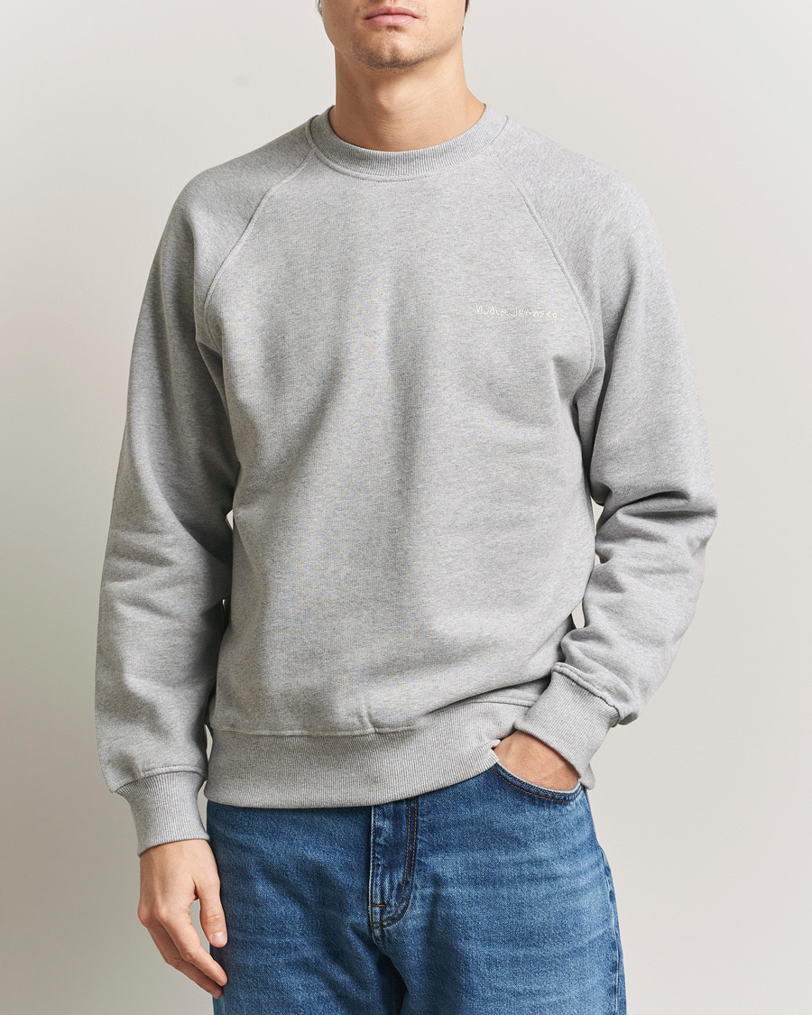Uomini | Maglieria | Nudie Jeans | Palle Logo Crew Neck Sweatshirt Grey Melange