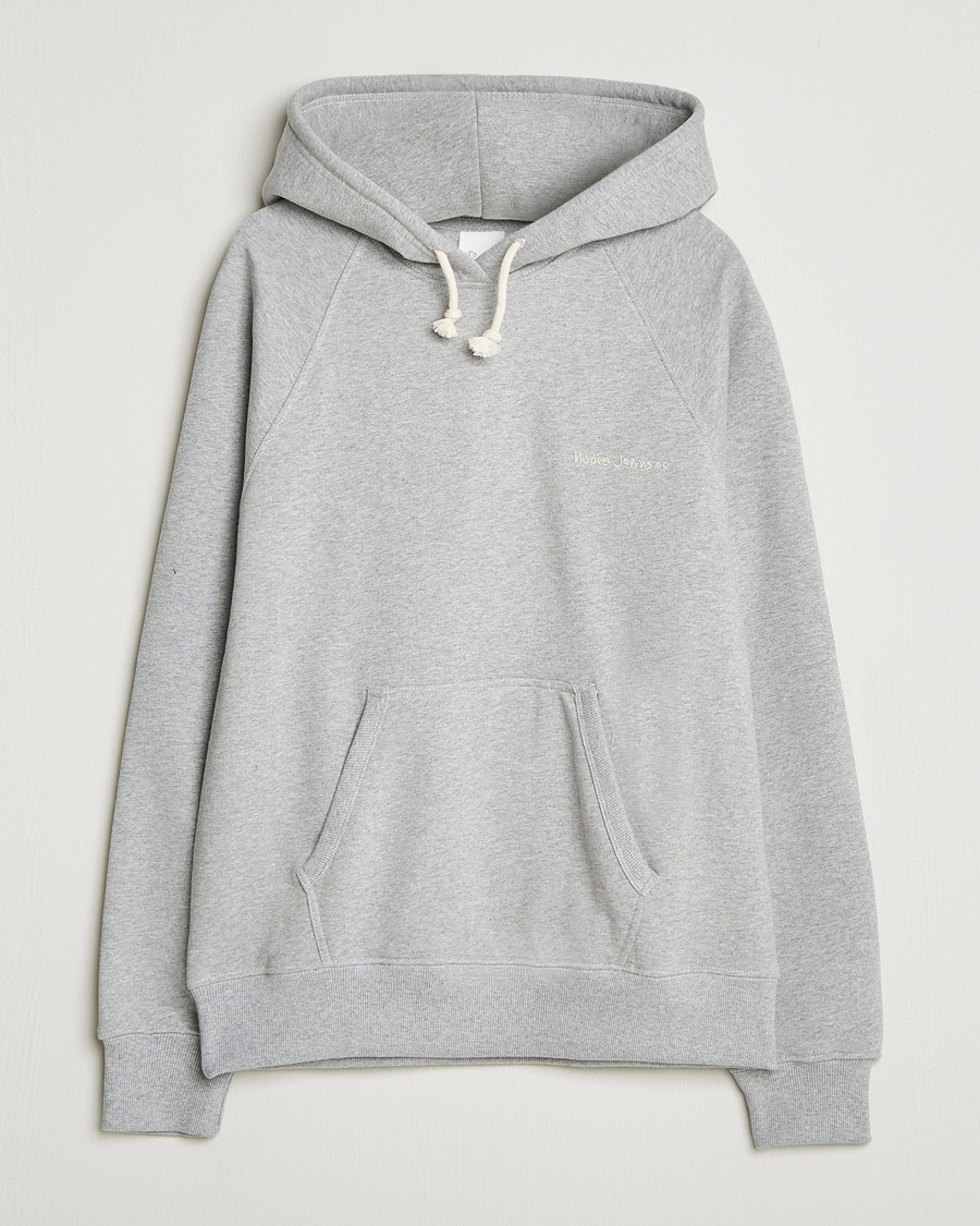 Uomini | Maglieria | Nudie Jeans | Gunde Logo Hoodie Grey Melange