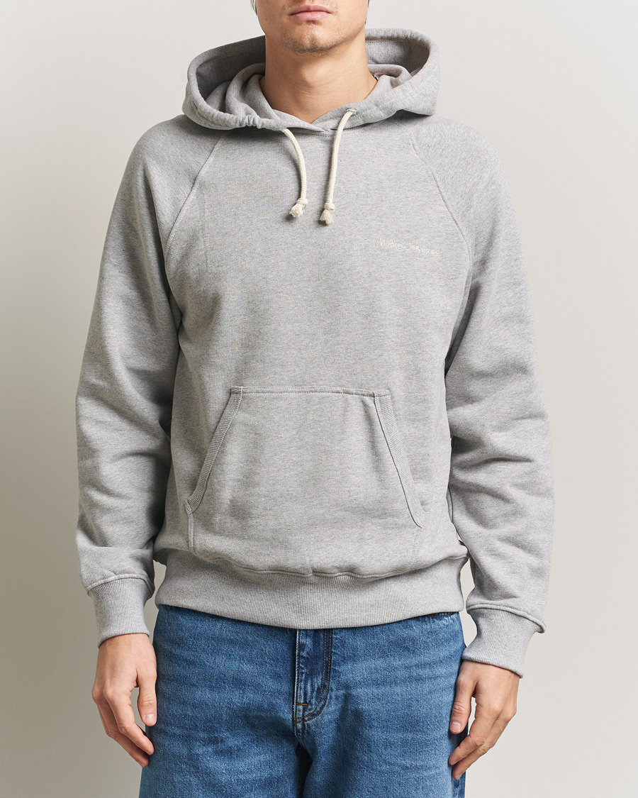 Uomini | Maglieria | Nudie Jeans | Gunde Logo Hoodie Grey Melange