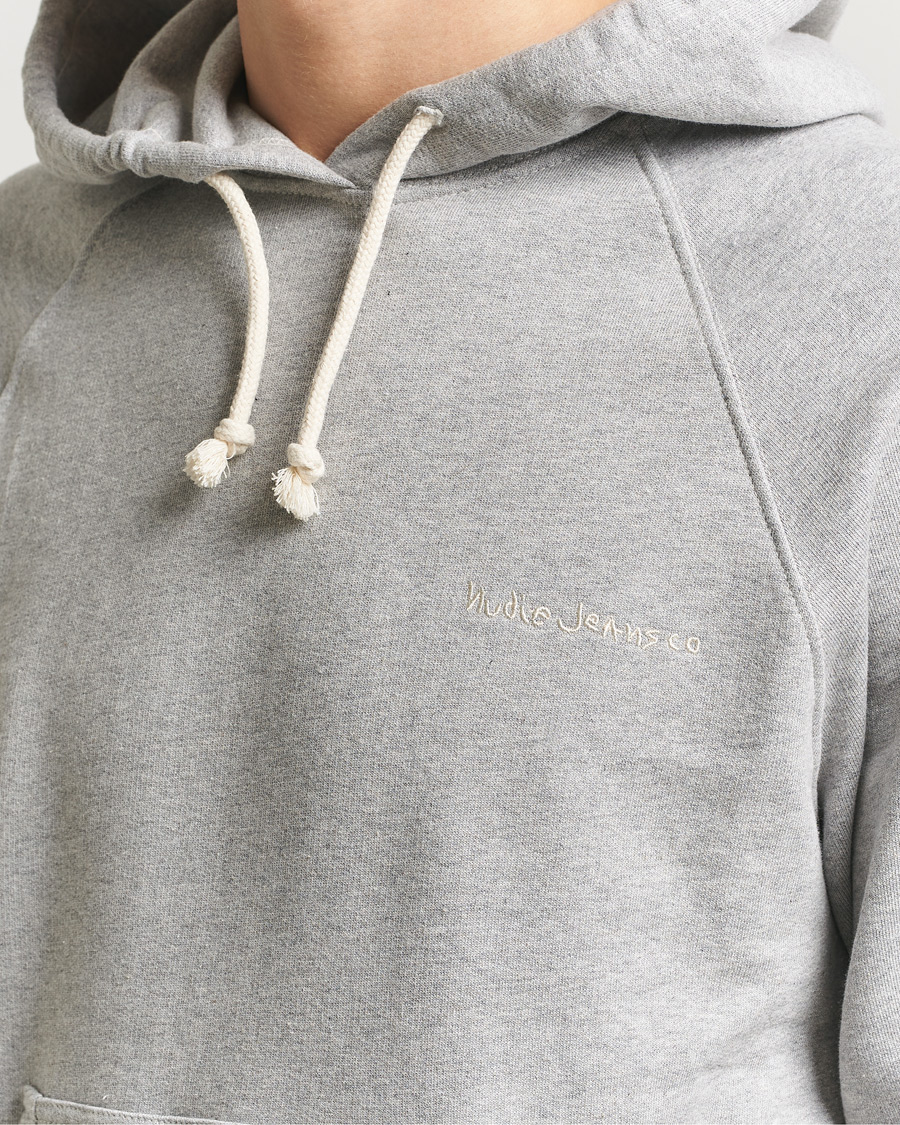 Uomini | Maglieria | Nudie Jeans | Gunde Logo Hoodie Grey Melange