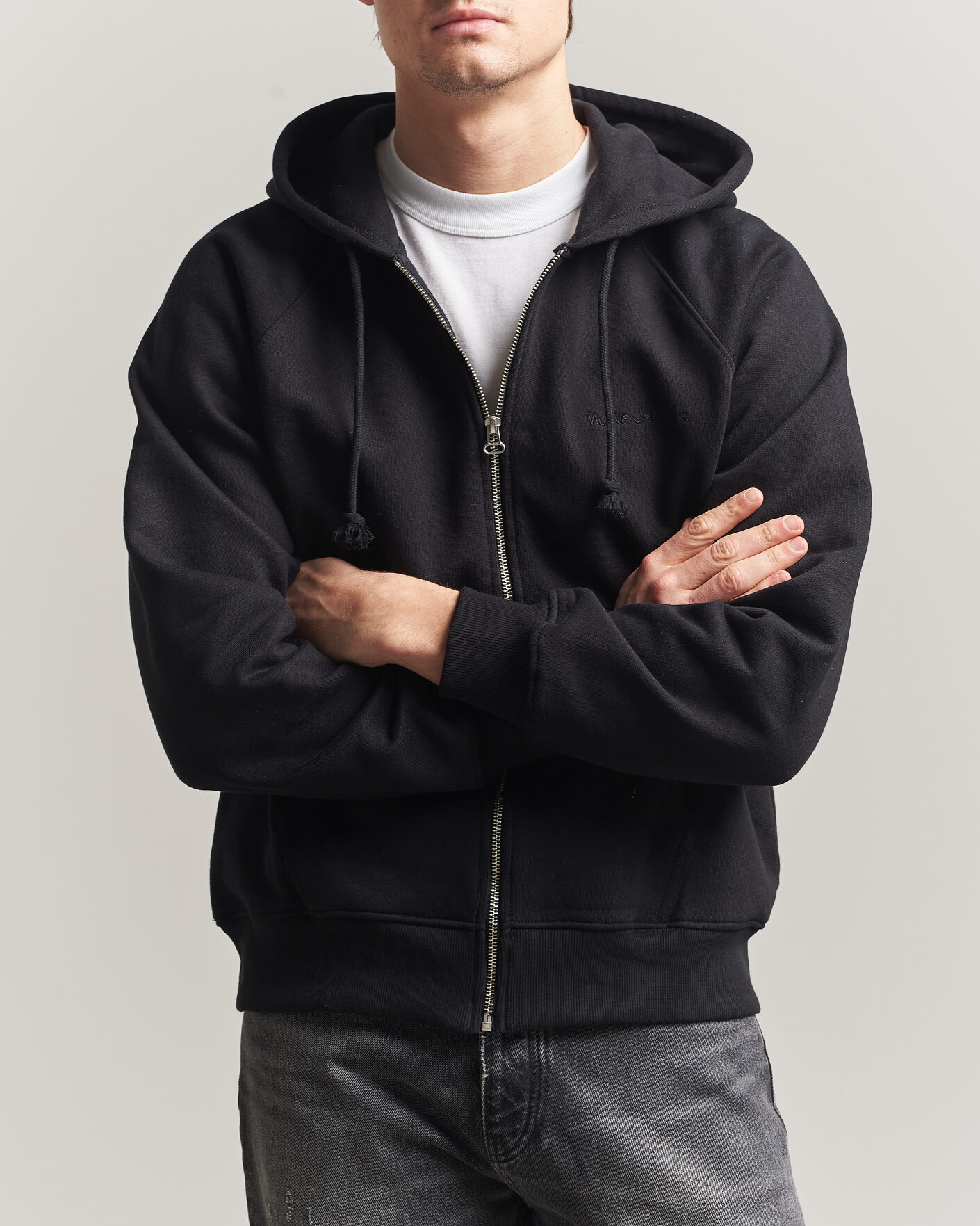 Uomini | Maglieria | Nudie Jeans | Gunde Logo Full Zip Hoodie Black