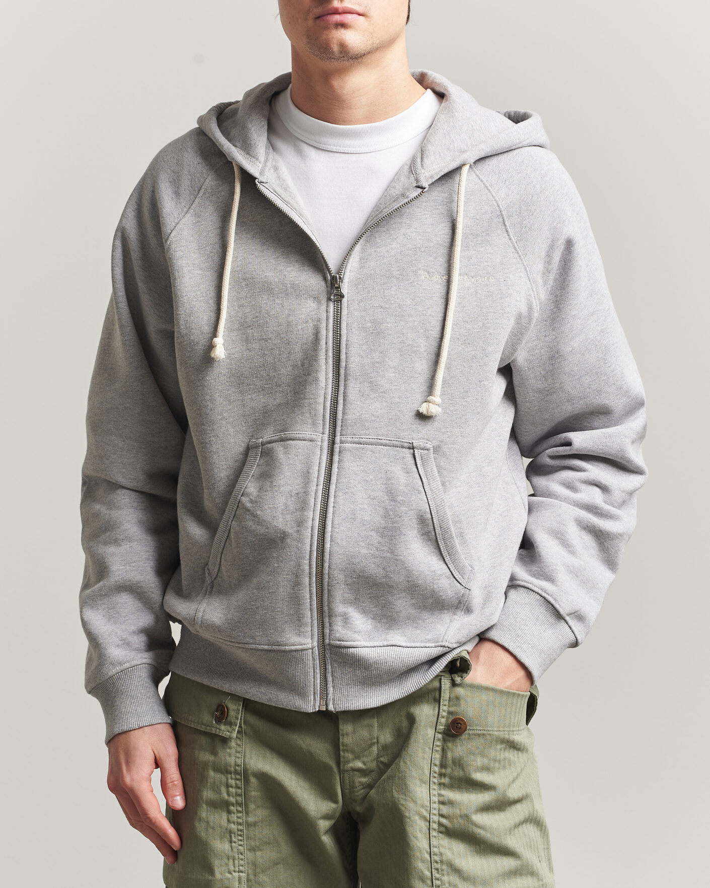 Uomini | Maglieria | Nudie Jeans | Gunde Logo Full Zip Hoodie Grey Melange