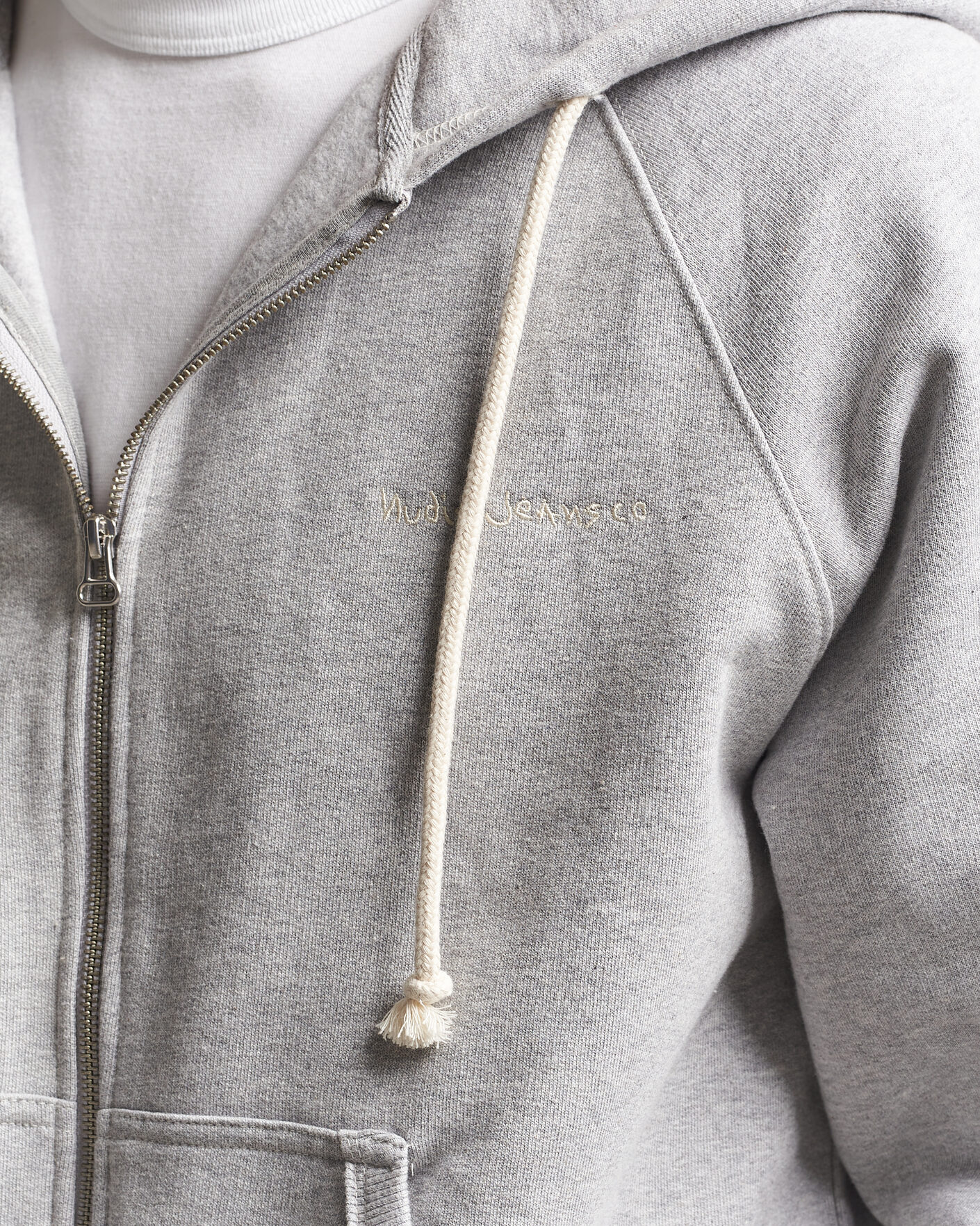Uomini | Maglieria | Nudie Jeans | Gunde Logo Full Zip Hoodie Grey Melange