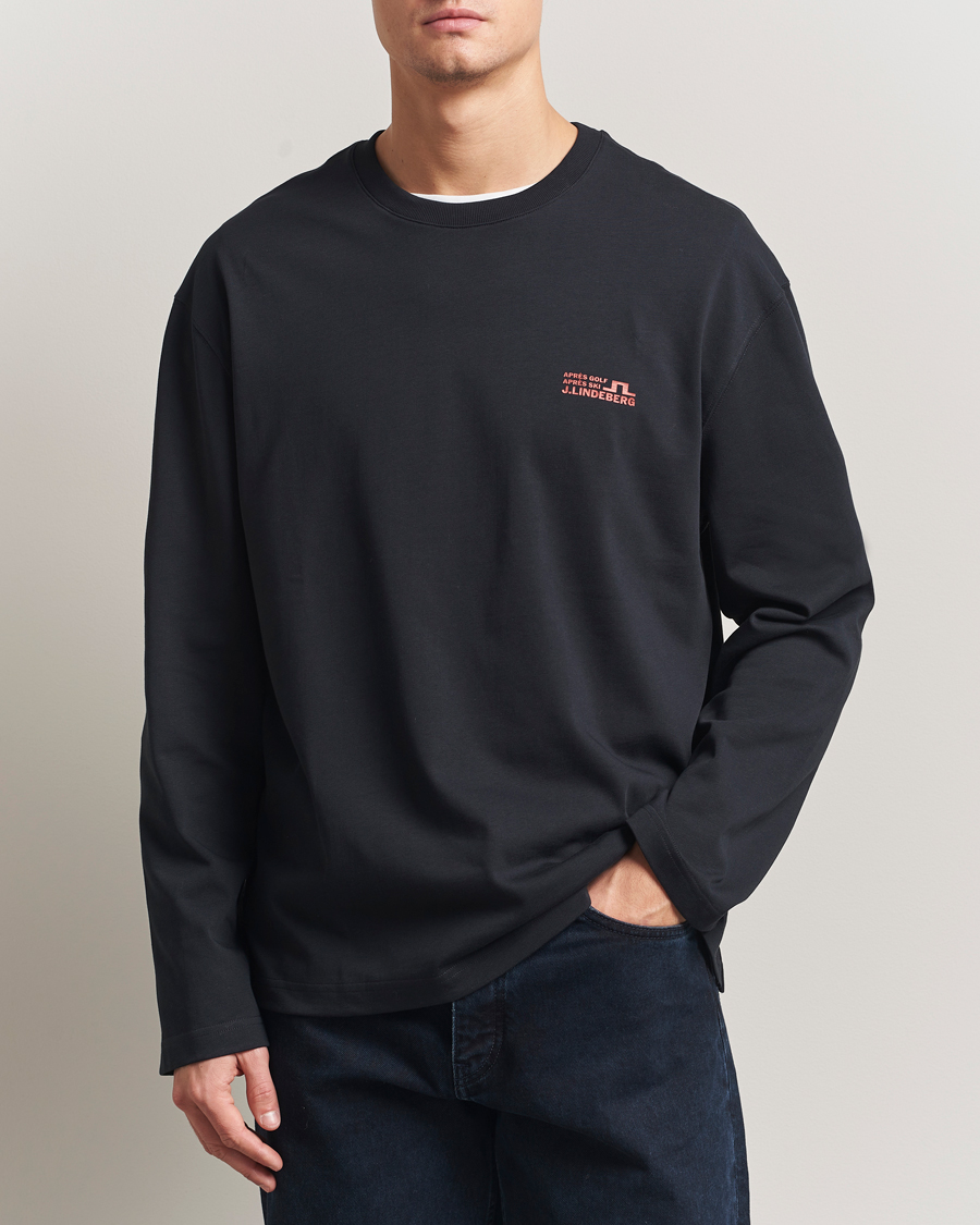 Uomini | T-shirt | J.Lindeberg | Walsh Printed Long Sleeve T-Shirt Black