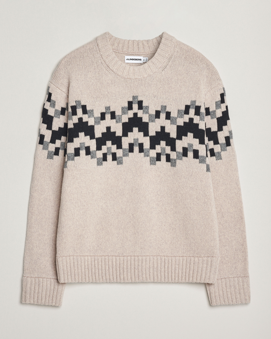 Uomini | Maglieria | J.Lindeberg | Faris Wool Knitted Fairisle Sweater Moonbeam