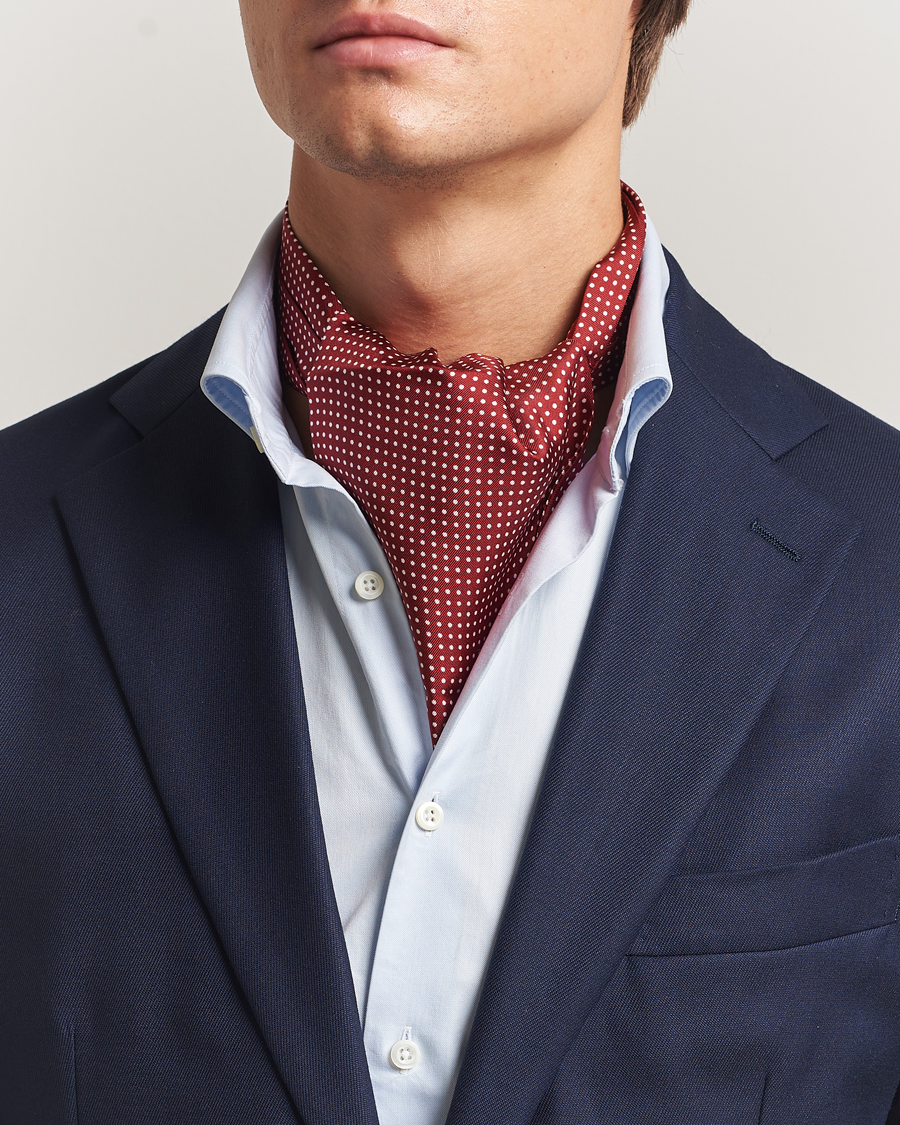 Uomini | Sciarpe | Amanda Christensen | Silk Twill Micro Dot Ascot Wine Red
