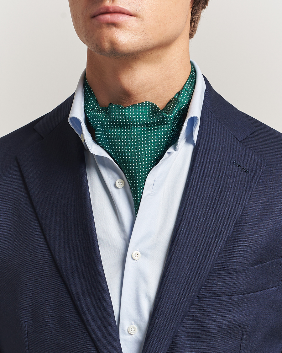 Uomini | Sciarpe | Amanda Christensen | Silk Twill Micro Dot Ascot Bottle Green