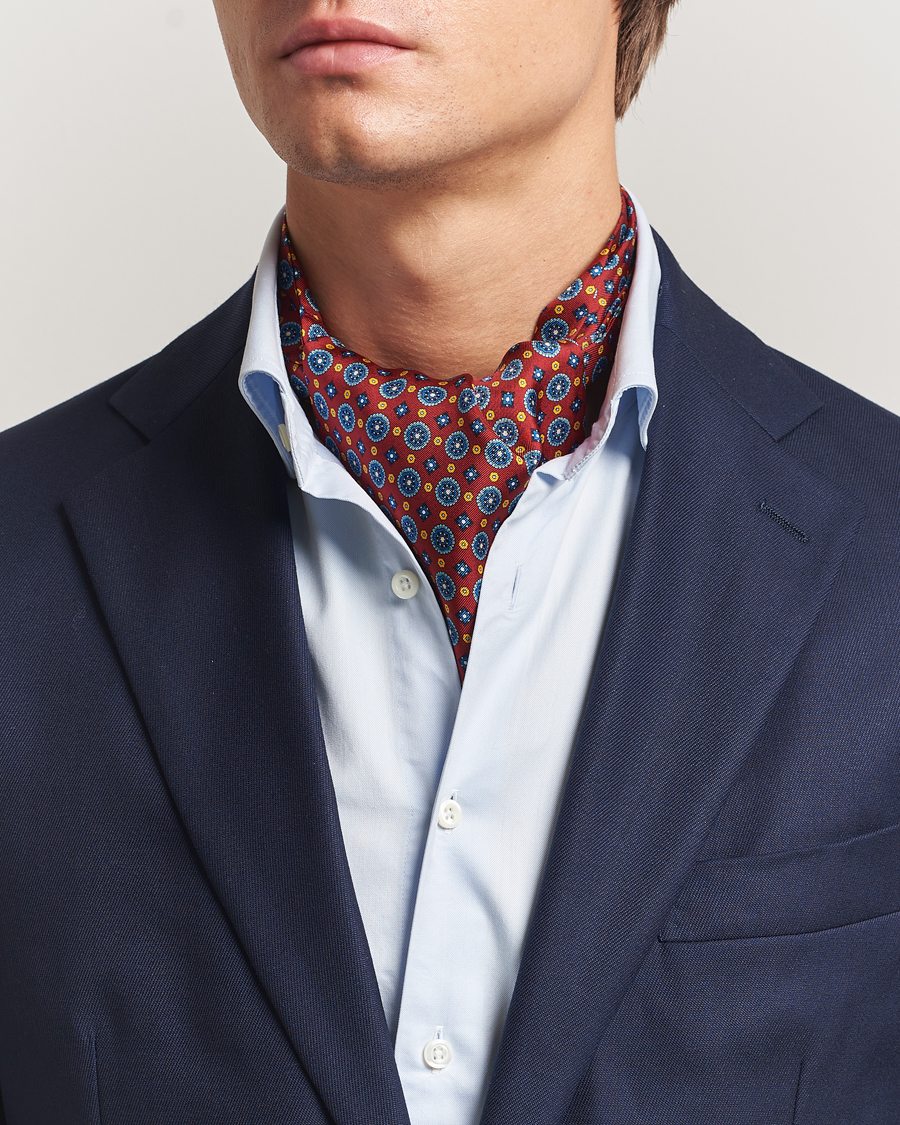 Uomini | Sciarpe | Amanda Christensen | Silk Twill Medallion Ascot Wine Red