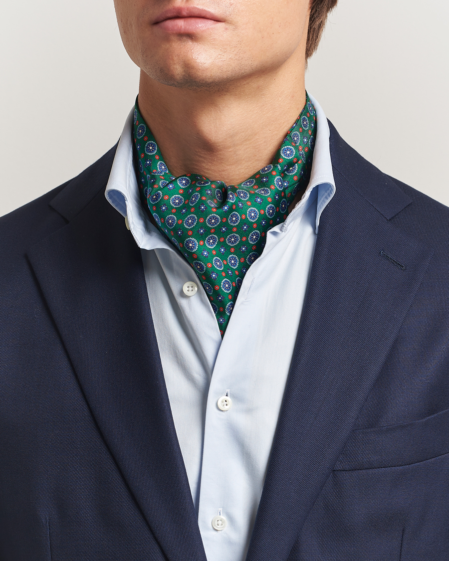 Uomini | Sciarpe | Amanda Christensen | Silk Twill Medallion Ascot Bottle Green