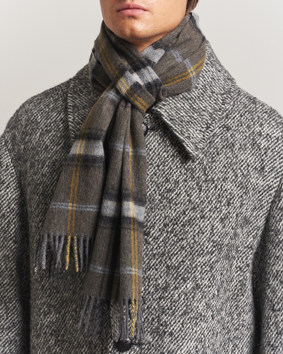 Uomini | Amanda Christensen Wool Checked Scarf Olive | Amanda Christensen | Wool Checked Scarf Olive