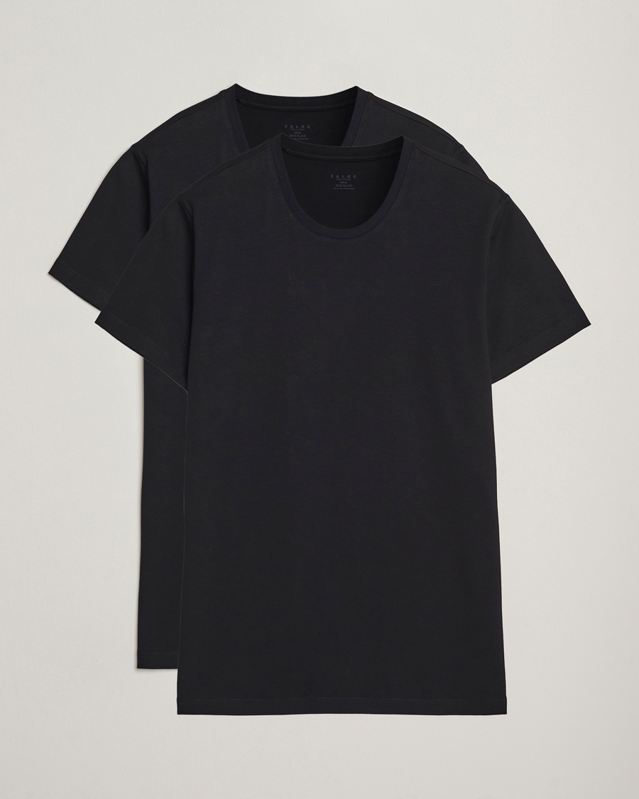 Uomini | T-shirt | Falke | 2-Pack Cotton Crew Neck T-Shirt Black