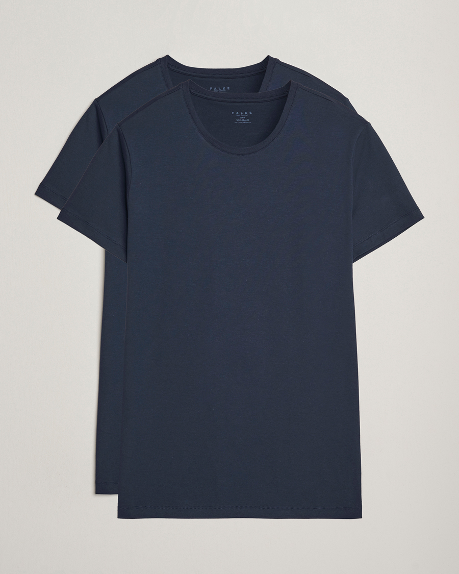 Uomini | T-shirt | Falke | 2-Pack Cotton Crew Neck T-Shirt Midnight