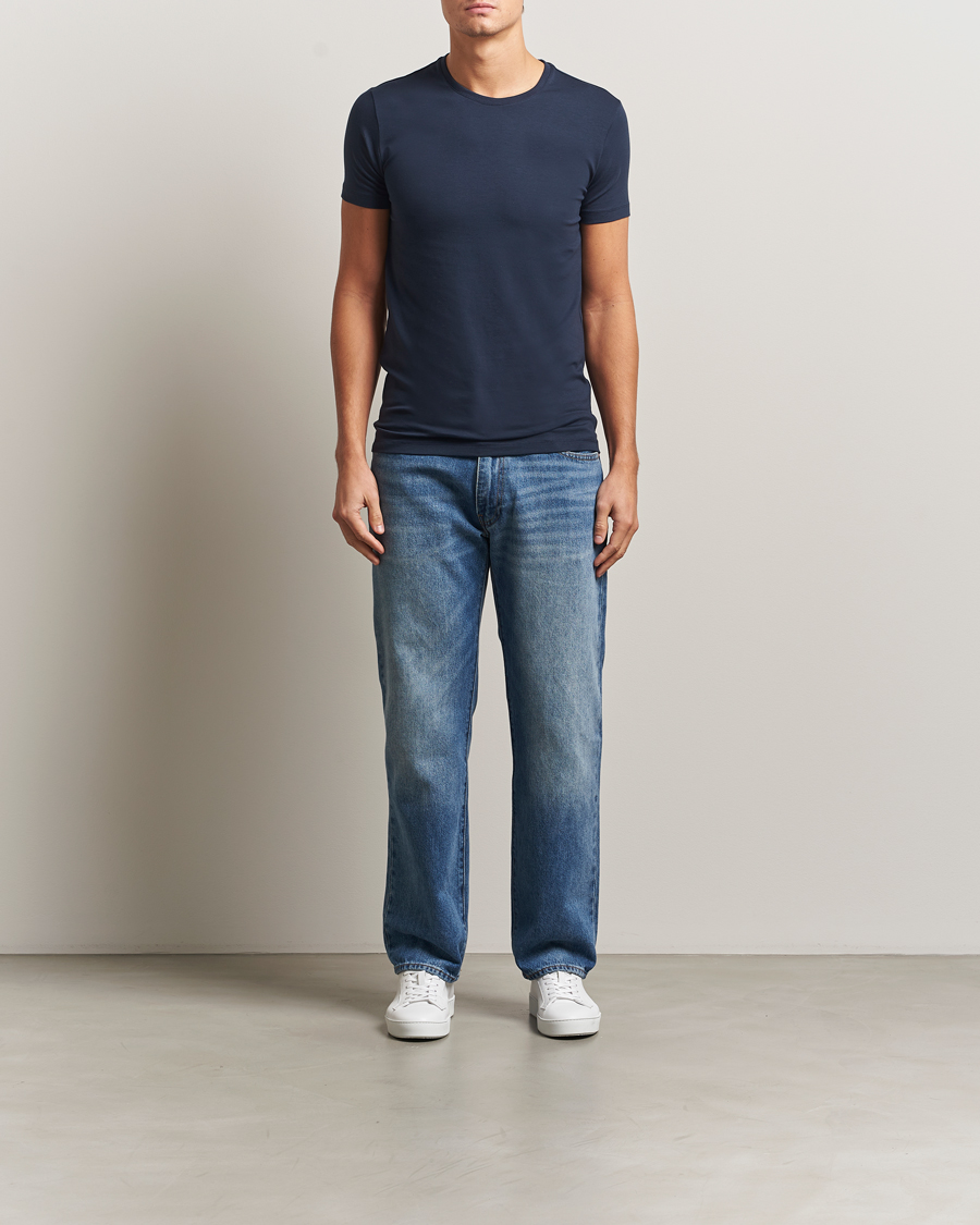 Uomini | T-shirt | Falke | 2-Pack Cotton Crew Neck T-Shirt Midnight