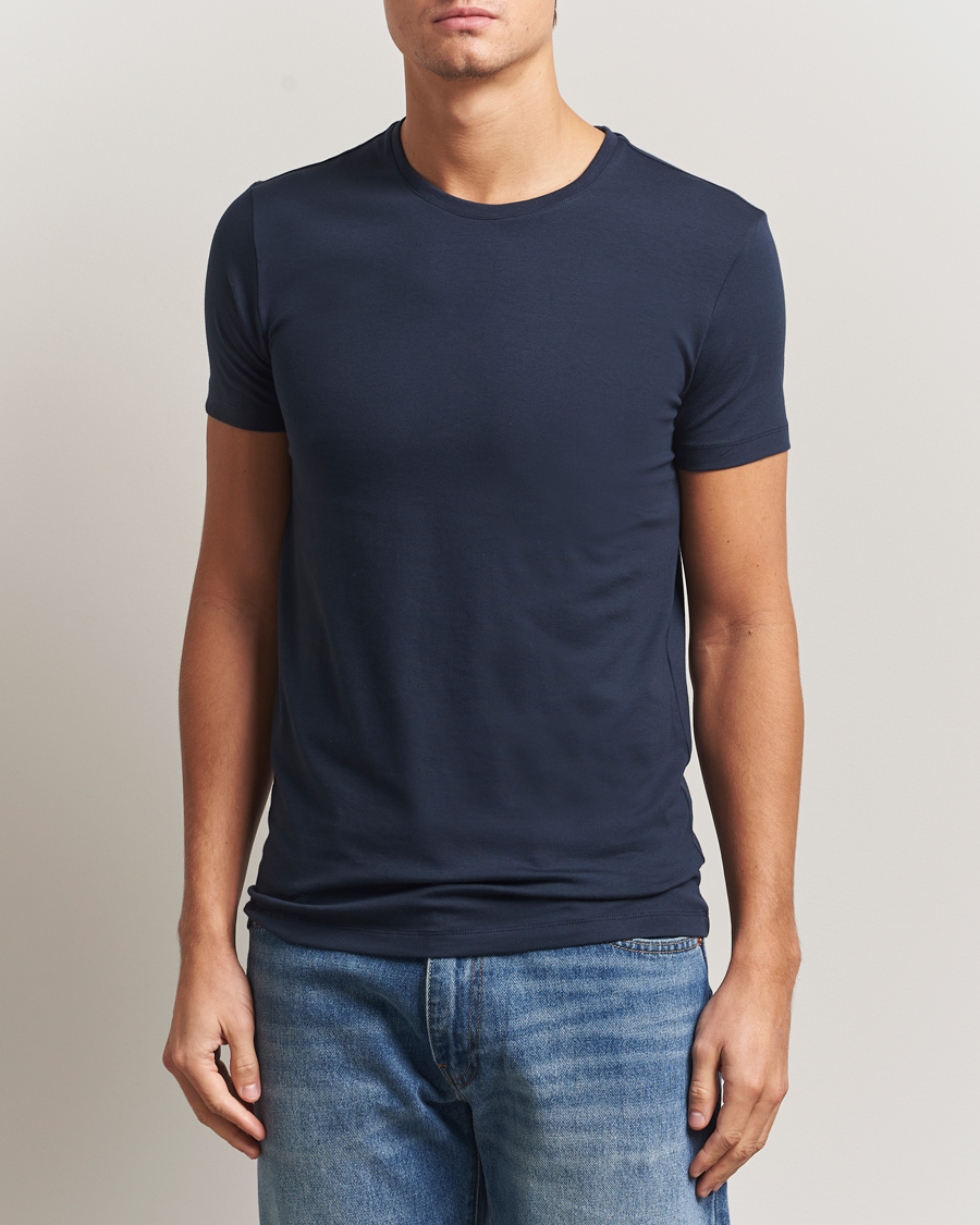Uomini | T-shirt | Falke | 2-Pack Cotton Crew Neck T-Shirt Midnight