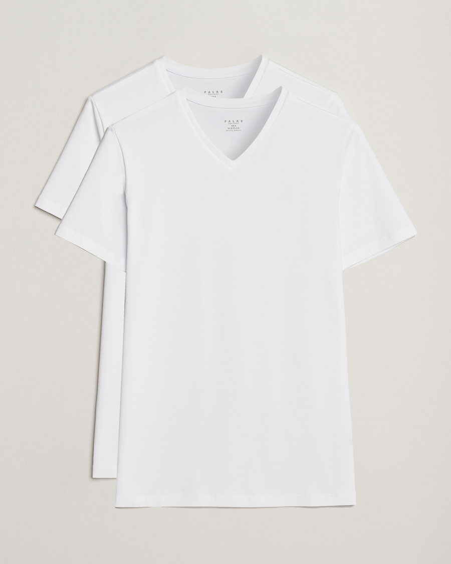 Uomini | T-shirt | Falke | 2-Pack Cotton V-Neck T-Shirt White