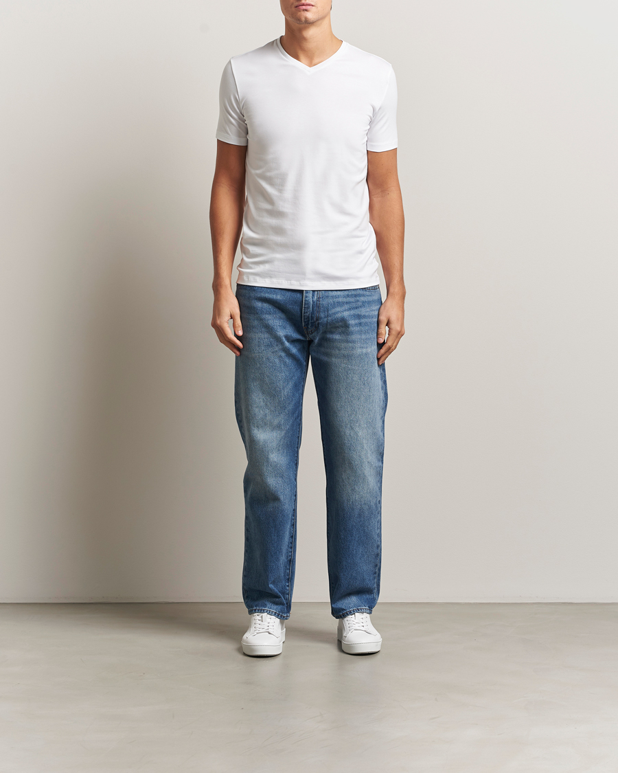 Uomini | T-shirt | Falke | 2-Pack Cotton V-Neck T-Shirt White
