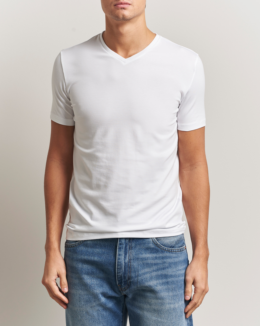 Uomini | T-shirt | Falke | 2-Pack Cotton V-Neck T-Shirt White