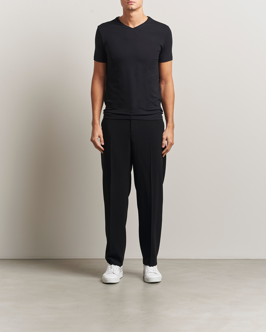 Uomini | T-shirt | Falke | 2-Pack Cotton V-Neck T-Shirt Black