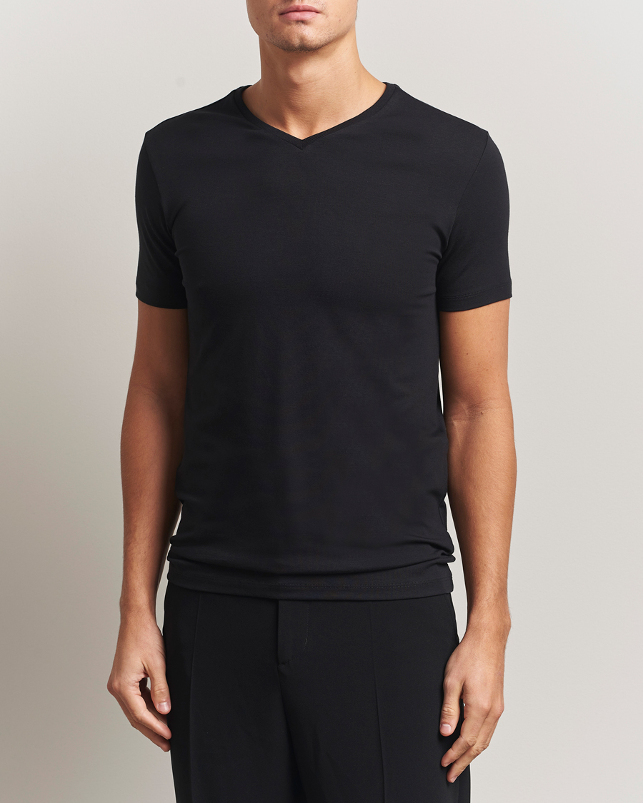 Uomini | T-shirt | Falke | 2-Pack Cotton V-Neck T-Shirt Black