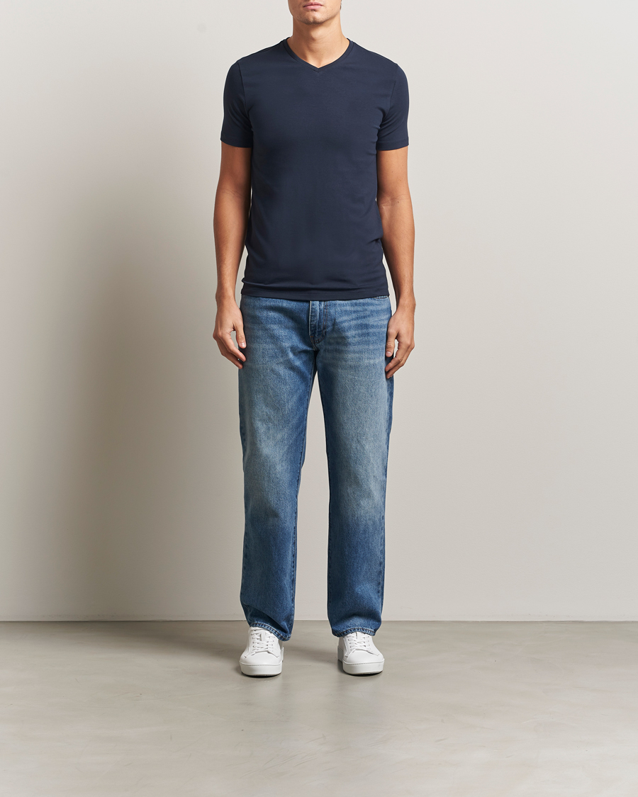 Uomini | T-shirt | Falke | 2-Pack Cotton V-Neck T-Shirt Midnight