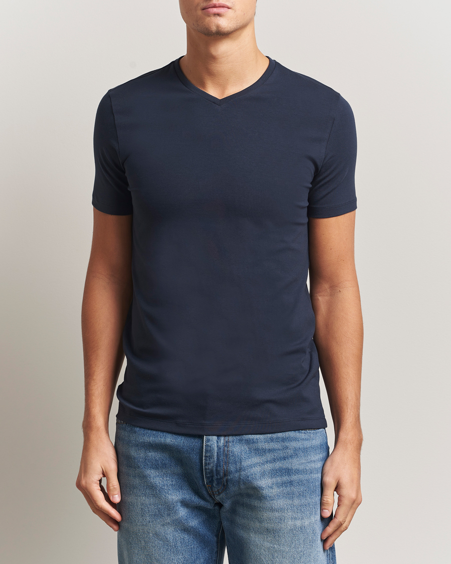 Uomini | T-shirt | Falke | 2-Pack Cotton V-Neck T-Shirt Midnight