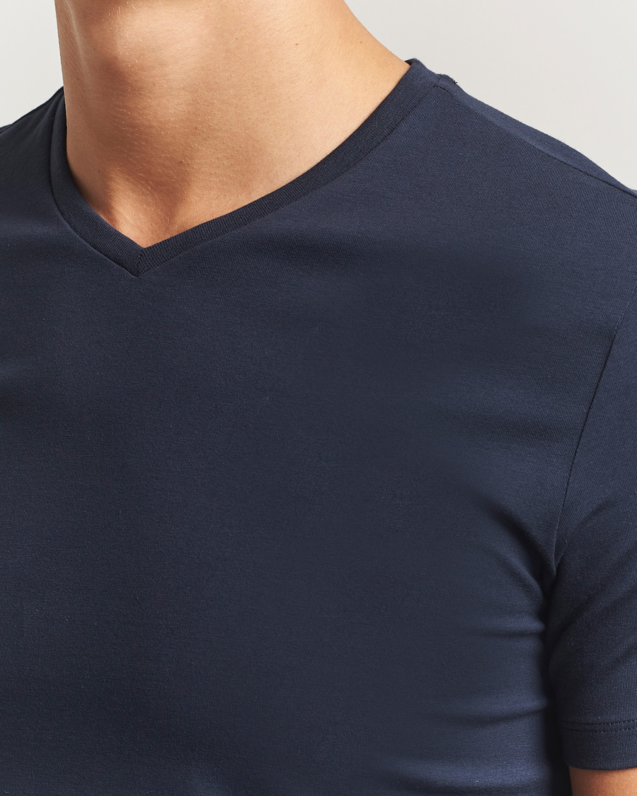 Uomini | T-shirt | Falke | 2-Pack Cotton V-Neck T-Shirt Midnight