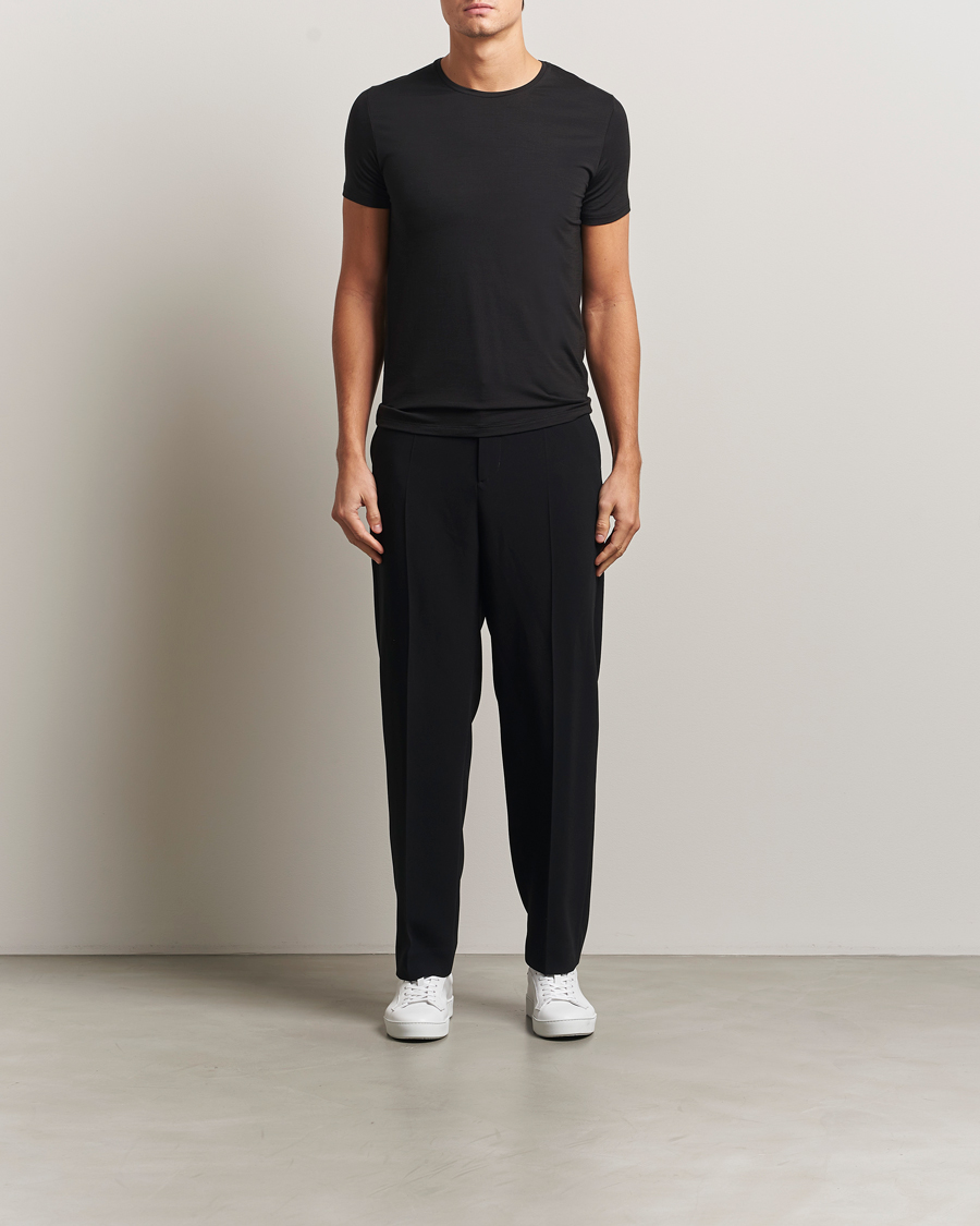 Uomini | T-shirt | Falke | Clima Wool Crew Neck T-Shirt Black