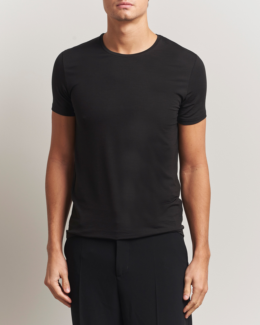 Uomini | T-shirt | Falke | Clima Wool Crew Neck T-Shirt Black