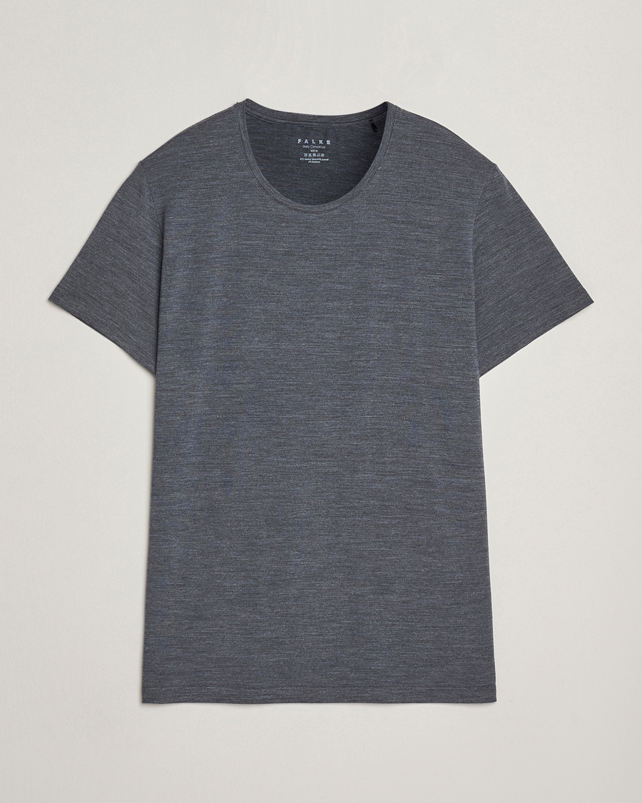 Uomini | T-shirt | Falke | Clima Wool Crew Neck T-Shirt Dark Grey Heather