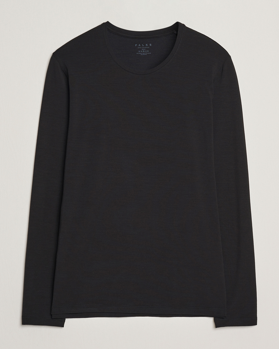 Uomini | T-shirt | Falke | Clima Wool Wool Long Sleeve T-Shirt Black