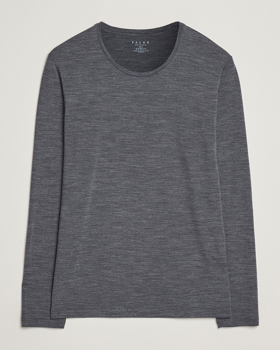Uomini | T-shirt | Falke | Clima Wool Wool Long Sleeve T-Shirt Dark Grey Heather