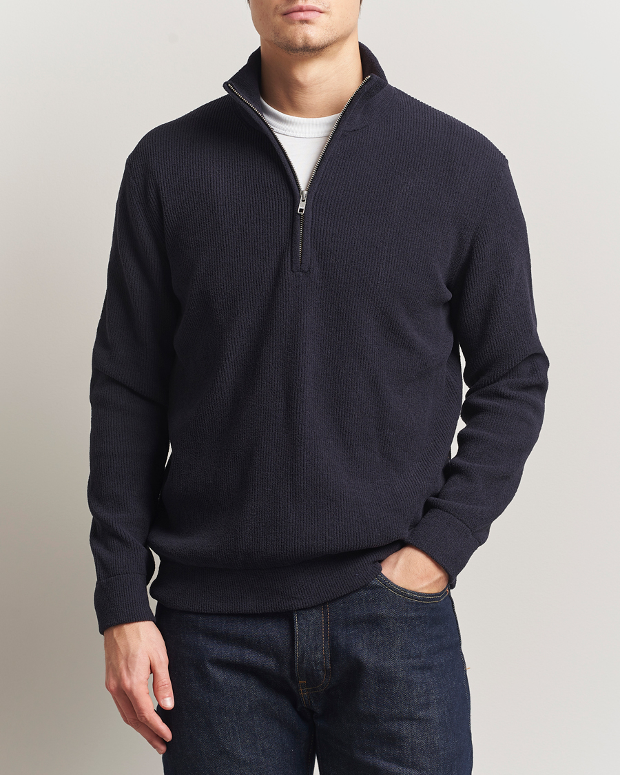 Uomini | Maglieria | NN07 | Danny Rib Knitted Half Zip Navy Blue